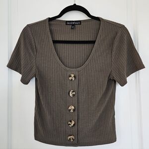 Derek Heart Taupe Ribbed Button-Down Shirt